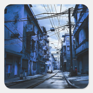 Adesivo Quadrado Rua da cidade branca e azul escuro
