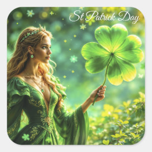 Adesivo Quadrado Rua de floresta mágica arte de fada do dia de Patr