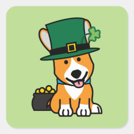 Adesivo Quadrado Rua, dia de Patrick Corgi Leprechaun Dog Puppy Dog