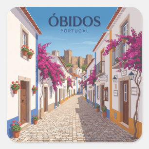 Adesivo Quadrado Rua Direita, Óbidos Portugal Lembrança