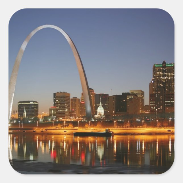 Adesivo Quadrado Rua do Gateway Arch, Louis Mississippi à Noite (Frente)