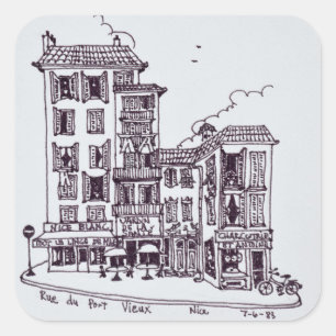 Adesivo Quadrado Rua do Vieux Port no Velho Nice Nice, França