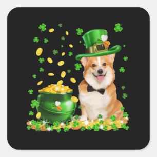 Adesivo Quadrado Rua Feliz dos Cachorros de Corgi. Dia dos Patríci