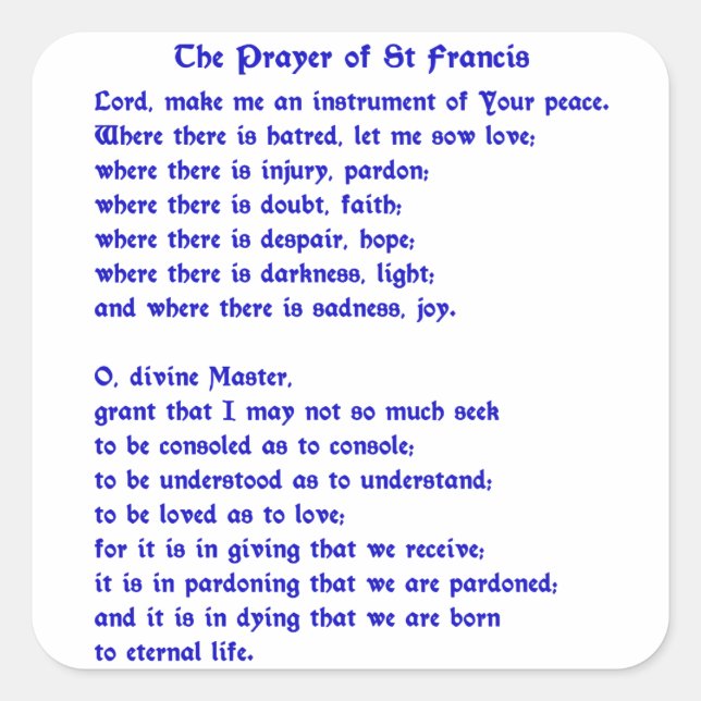 Adesivo Quadrado Rua Francis Prayer (Frente)