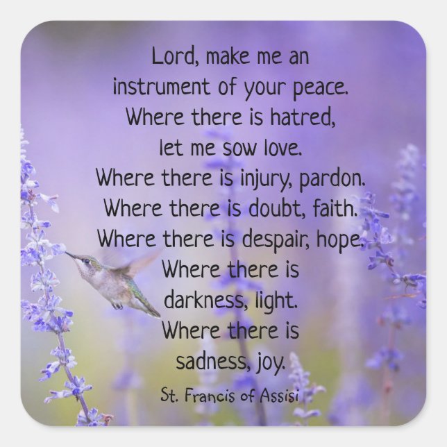 Adesivo Quadrado Rua. Francisco de Assisi Oração Lavanda Floral (Frente)