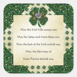 Adesivo Quadrado Rua. Irlandês do Patrick Sparkly Shamrock/Heart