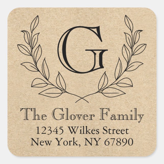 Adesivo Quadrado Rua russa Monograma Estilo de Papel Kraft (Frente)