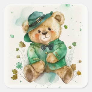 Adesivo Quadrado Rua, Urso de Teddy Irlandês do Dia de Patrick