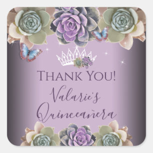 Adesivo Quadrado Ruas da Praça de Quinceanera Elegante Cactus e Bo