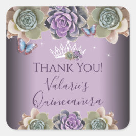 Adesivo Quadrado Ruas da Praça de Quinceanera Elegante Cactus e Bor