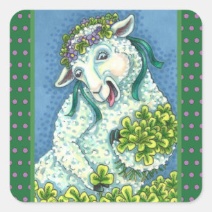ADESIVO QUADRADO RUAS. DIA DE PATRICK IRISH EWE, SHEEP & SHAMROCKS