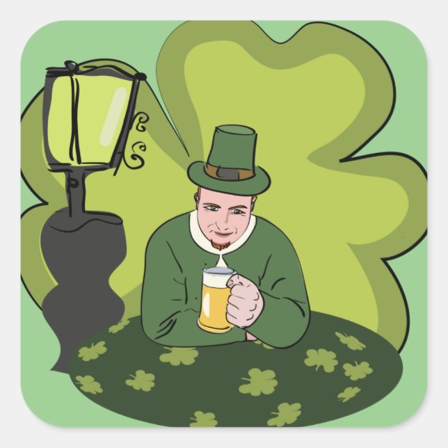 ADESIVO QUADRADO "RUAS FELIZES. DIA DE PATRICK" LEPRECHAUN (Frente)