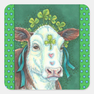 ADESIVO QUADRADO RUAS IRLANDESAS. HEIFER DO DIA DE PATRICK, VACA DE