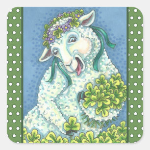 Adesivo Quadrado RUAS. PATRICK'S IRISH EWE & SHAMROCKS STICKERS She