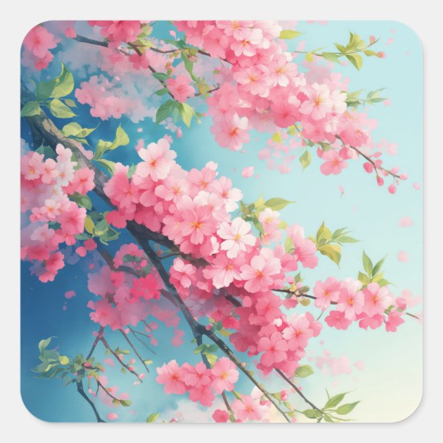 Adesivo Quadrado Rubor de Sakura da Primavera (Frente)