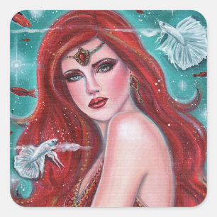 Adesivo Quadrado Ruby Carmina mermaid com arte de fantasia de betta