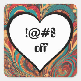Adesivo Quadrado Rude Funny Heart Design !@#$