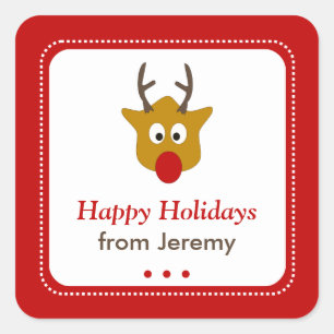Adesivo Quadrado Rudolph bonito o Tag do presente de Childs da rena