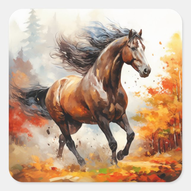 Adesivo Quadrado Running Horse in Autumn (Frente)