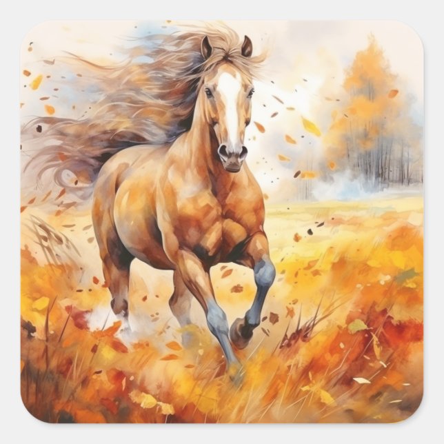 Adesivo Quadrado Running Horse in Autumn (Frente)