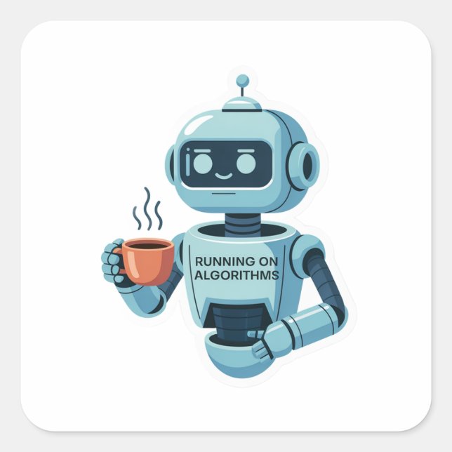 Adesivo Quadrado Running on Algorithms Funny Tech Sticker (Frente)