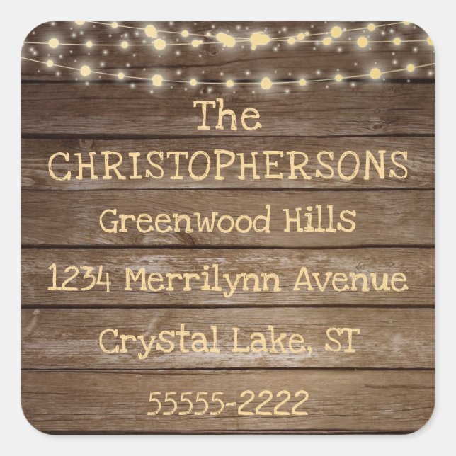 Adesivo Quadrado Rush Country Wood & String Lights Endereço de reto (Frente)
