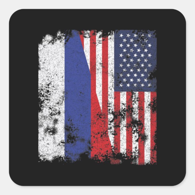 Adesivo Quadrado Rússia EUA Flag - Half American (Frente)
