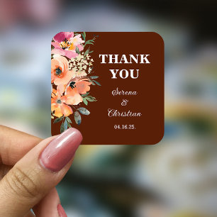 Adesivo Quadrado Rust Terracotta Floral Wedding