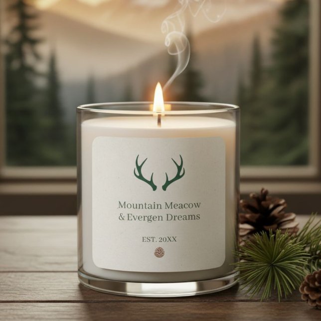 Adesivo Quadrado Rustic Antler Pine Cone Personalized Candle Label (Criador carregado)