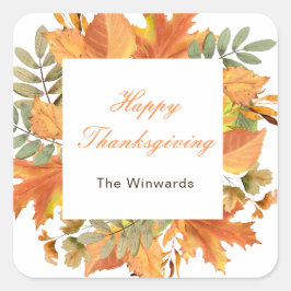 Adesivo Quadrado Rustic Autumn Fall Leaves Square Thanksgiving 