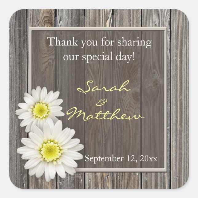 Adesivo Quadrado Rustic Barn Wood Weding Favor Stickers (Frente)