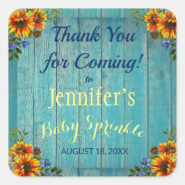 Adesivo Quadrado Rustic Blue Sunflower Baby Sprinkle Obrigado