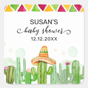 Adesivo Quadrado Rustic Boho Fiesta Cactus Taco Sobre Um Chá de fra