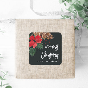 Adesivo Quadrado Rustic Bough   Watercolor Christmas Personalizado