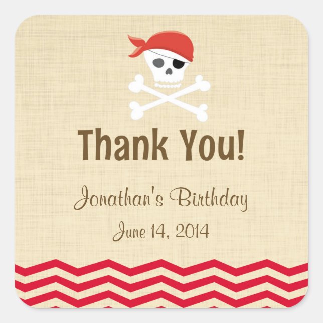 Adesivo Quadrado Rustic Brown Pirate Birthday Stickers (Frente)