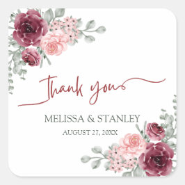 Adesivo Quadrado Rustic Burgundy Marsala e Casamento Floral Rosa