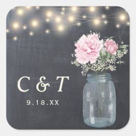 Adesivo Quadrado Rustic Chalkboard Peony Floral Mason Jar |