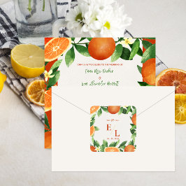 Adesivo Quadrado Rustic Citrus Monogram Wedding Favor