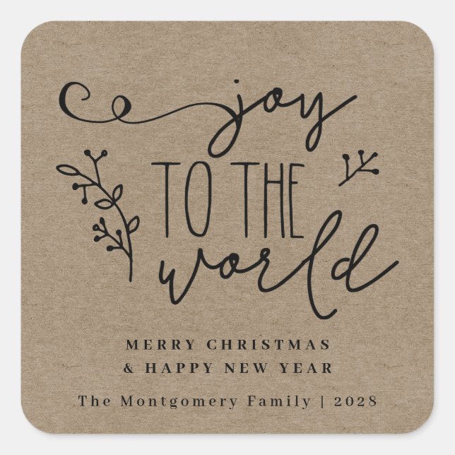 Adesivo Quadrado Rustic Country Christmas Kraft Personalizado (Frente)