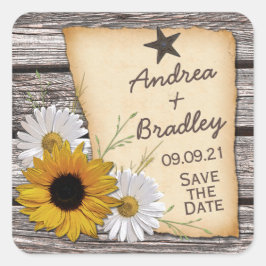 Adesivo Quadrado Rustic Country Sunflow Daisy Wedding Data Salvar