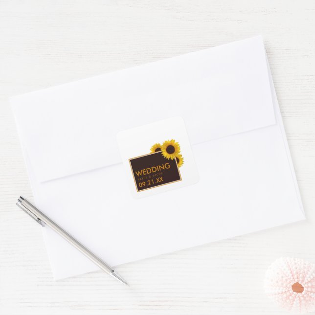 Adesivo Quadrado Rustic Country Sunflower - Casamento Floral (Envelope)