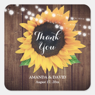 Adesivo Quadrado Rustic Country Sunflower Wedfe Favor Stickers