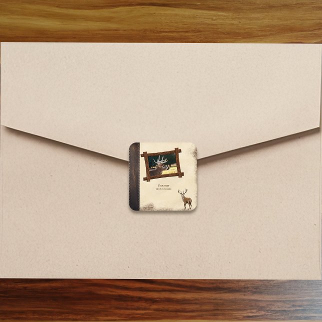 Adesivo Quadrado Rustic Deer Hunting Diário Vintage Scrapbook (Criador carregado)