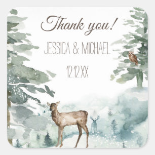 Adesivo Quadrado Rustic Deer Mountain Pine Obrigado