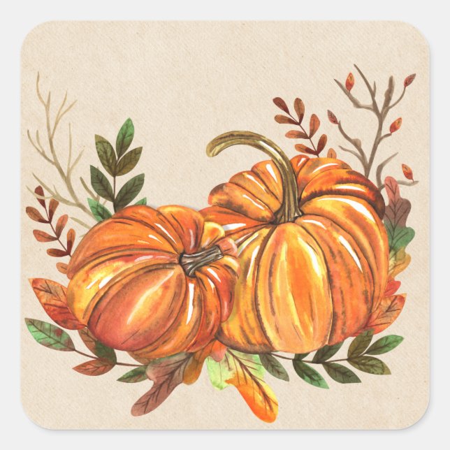 Adesivo Quadrado Rustic Fall Pumpkins (Frente)