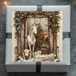 Adesivo Quadrado Rustic Farmhouse Cow Country Horse Merry Christmas