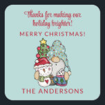 Adesivo Quadrado Rustic Festic Gnomo Merry Christmas Party Favor<br><div class="desc">Festivo Russo Gnomo Snowman Feliz Festa de Natal a favor do autocolante a celebrar uma festa ou casa aberta com cacau.</div>