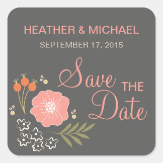 Adesivo Quadrado Rustic Floral Save Date (Salvar floral russo)