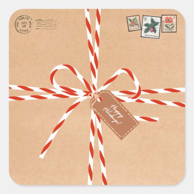 Adesivo Quadrado Rustic Gift Stickers - Candy Canes & Stamp-Style (Frente)