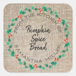 Adesivo Quadrado Rustic Holiday Holly Wreath Kitchen Treats Gift